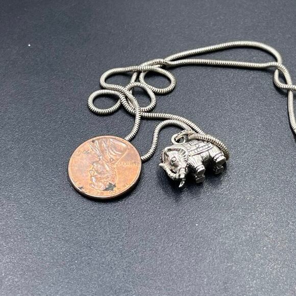 Sterling Silver Elephant Trunk Up Good Luck Pendant and 925 Chain Necklace - Picture 13 of 13